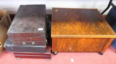 Lot 84 - A 20th century walnut workbox, together with a...