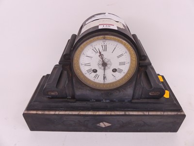 Lot 120 - A Victorian black slate mantel clock, the...