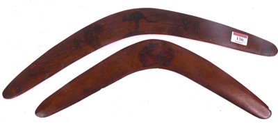 Lot 130 - Two Australian wooden boomerangs, largest...