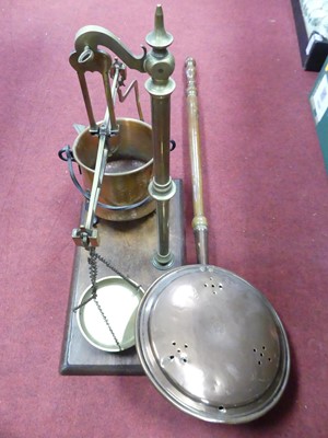 Lot 150 - A Victorian copper warming pan, together with...