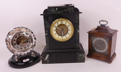 Lot 199 - A Victorian black slate mantel clock, h.29cm;...