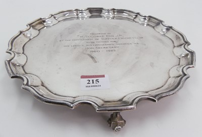 Lot 215 - A George V silver salver, having a...