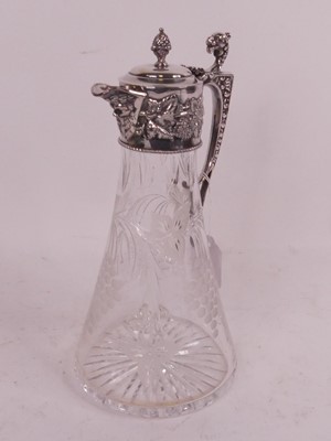 Lot 175 - A cut glass and silver plated mounted claret...