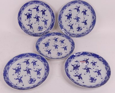 Lot 187 - A set of five 19th century Chinese blue &...