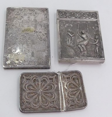 Lot 233 - An Indian white metal card case, relief...