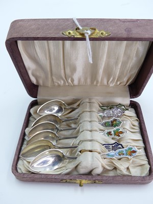 Lot 238 - A set of six silver and enamelled coffee...