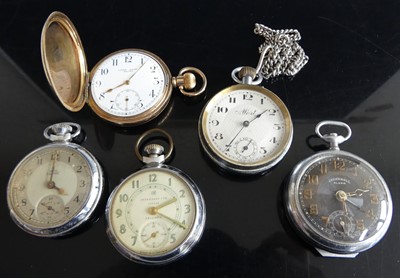 Lot 266 - A gold plated full hunter pocket watch, the...