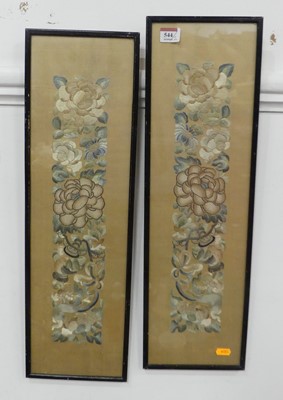 Lot 544 - A pair of Chinese floral silkwork panels, 59 x...