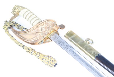 Lot 3187 - An E.R. II. Naval presentation sword, the 79cm...