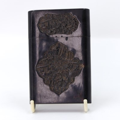 Lot 394 - A Chinese carved tortoiseshell card case, h.10....