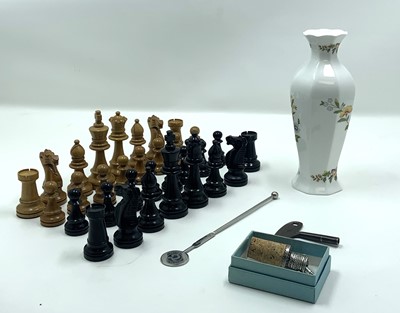 Lot 405 - A boxwood and ebonised wooden 32-piece chess...