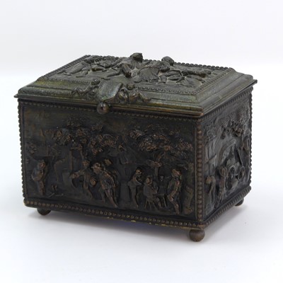 Lot 440 - A bronzed metal table casket, relief decorated...