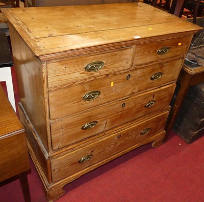 Lot 1187 - A 19th century pine chest on squat stand,...