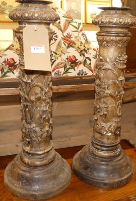 Lot 1205 - A pair of Continental stained floral decorated...