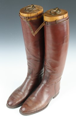 Lot 3474 - A pair of brown leather calf length riding...