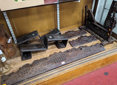 Lot 486 - A collection of Chinese carved hardwood panels...