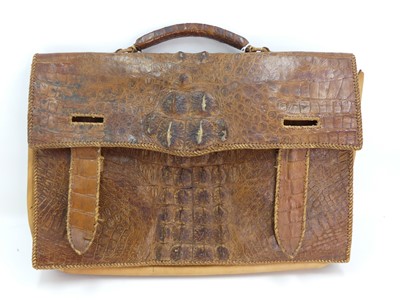 Lot 464 - A vintage crocodile skin satchel, width 41cm