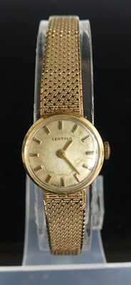 Lot 281 - A lady's Certina 14ct gold bracelet watch,...