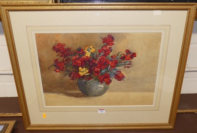 Lot 1011 - E. Jacob - Still life with flowers in a bowl,...