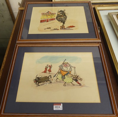 Lot 1024 - A set of four humorous watercolours, 20th...