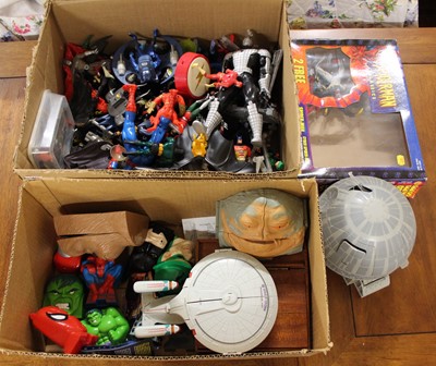 Lot 1443 - Two boxes containing various comic related...