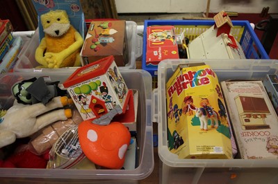 Lot 1450 - Four boxes containing various plush toys and...