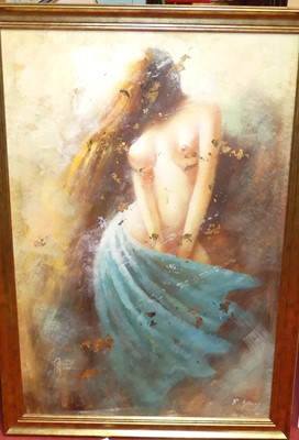 Lot 1053 - R. Young - Female nude, acrylic on canvas, 88...