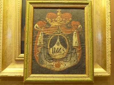 Lot 1074 - A George III painted coat of arms, oil on...