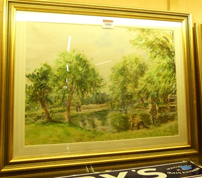 Lot 1084 - Mark Fisher (1841-1923) - A dappled pond,...