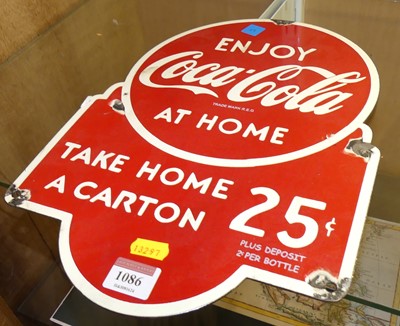 Lot 1086 - An enamel advertising sign for Coca-Cola, 35 x...