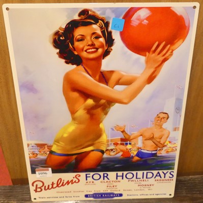 Lot 1096 - A printed tin advertising sign for Butlin's...