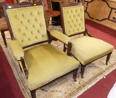 Lot 1251 - A pair of late Victorian walnut framed and...