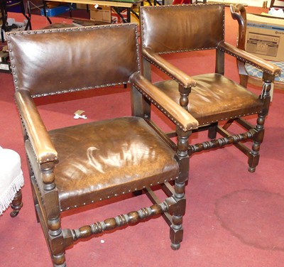 Lot 1257 - A pair of joined oak tan leather and further...