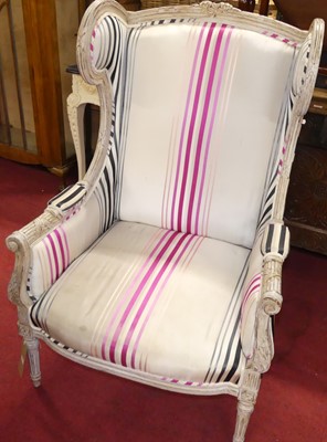 Lot 1269 - A French white wood painted and striped silk...