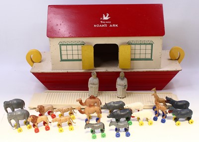 Lot 2021 - A Triang wooden Noah's ark comprising of red &...