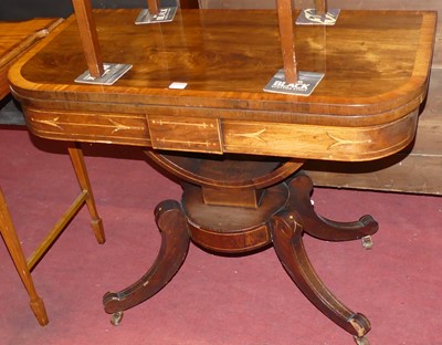 Lot 1292 - A Regency mahogany D-shaped foldover tea table,...