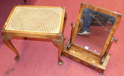 Lot 1299 - A walnut cane topped dressing stool, together...