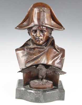 Lot 100 - A bronzed head and shoulders bust of Napoleon...