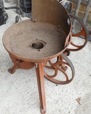 Lot 51 - A cast iron smelter, in tripod base, dia.35cm