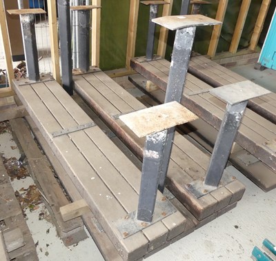 Lot 85 - A planked oak pub garden table, w.180cm,...