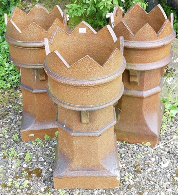 Lot 103 - Three stoneware chimney pots with 'crown' tops,...