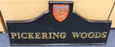 Lot 179 - A cast iron notice sign for Pickering Woods