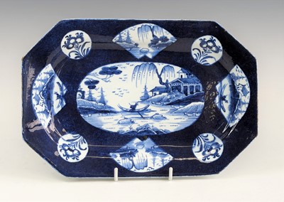 Lot 200 - A Bow blue and white porcelain octagonal dish,...