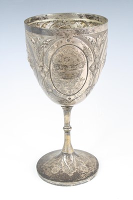 Lot 271 - A Victorian silver trophy goblet, the central...