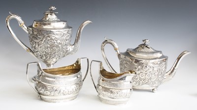 Lot 2122 - A matched four-piece George III silver tea...