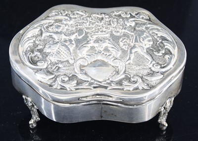 Lot 323 - An Edwardian silver trinket box, of shaped...