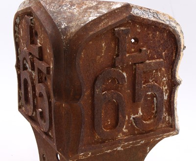 Lot 103 - Cast Iron distance marker top, to read L65,...