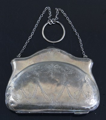 Lot 354 - A George V silver ladies purse, of shaped form...