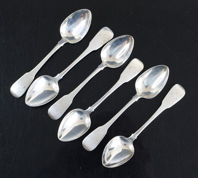 Lot 355 - A set of six George IV Irish silver spoons in...