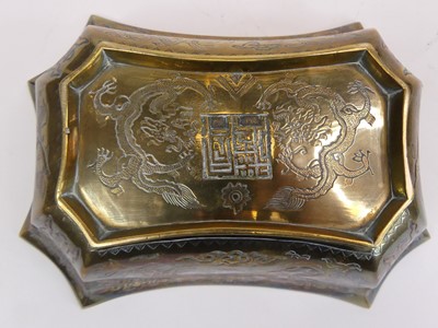 Lot 31 - A Chinese brass censer, of shaped rectangular...